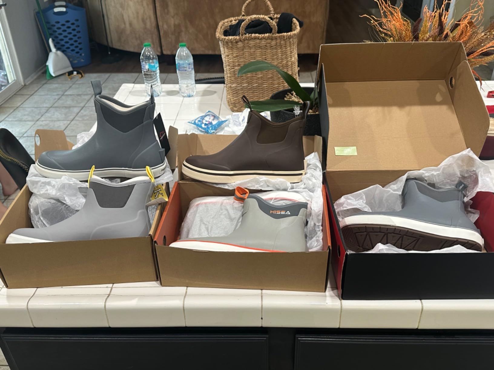 HISEA Men's Deck Rain Boots Saltwater Fishing Booties Waterproof Ankle Rain Boots with High Traction - Customer Photo 2