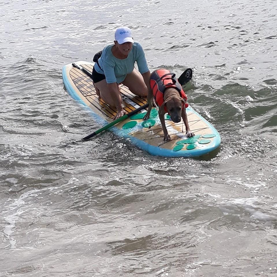 Paddle with Your Dog Pup Deck SUP Traction Pad for Dogs Stand Up Paddleboard Deck Padding. Teal Green Paw Prints - Customer Photo 1