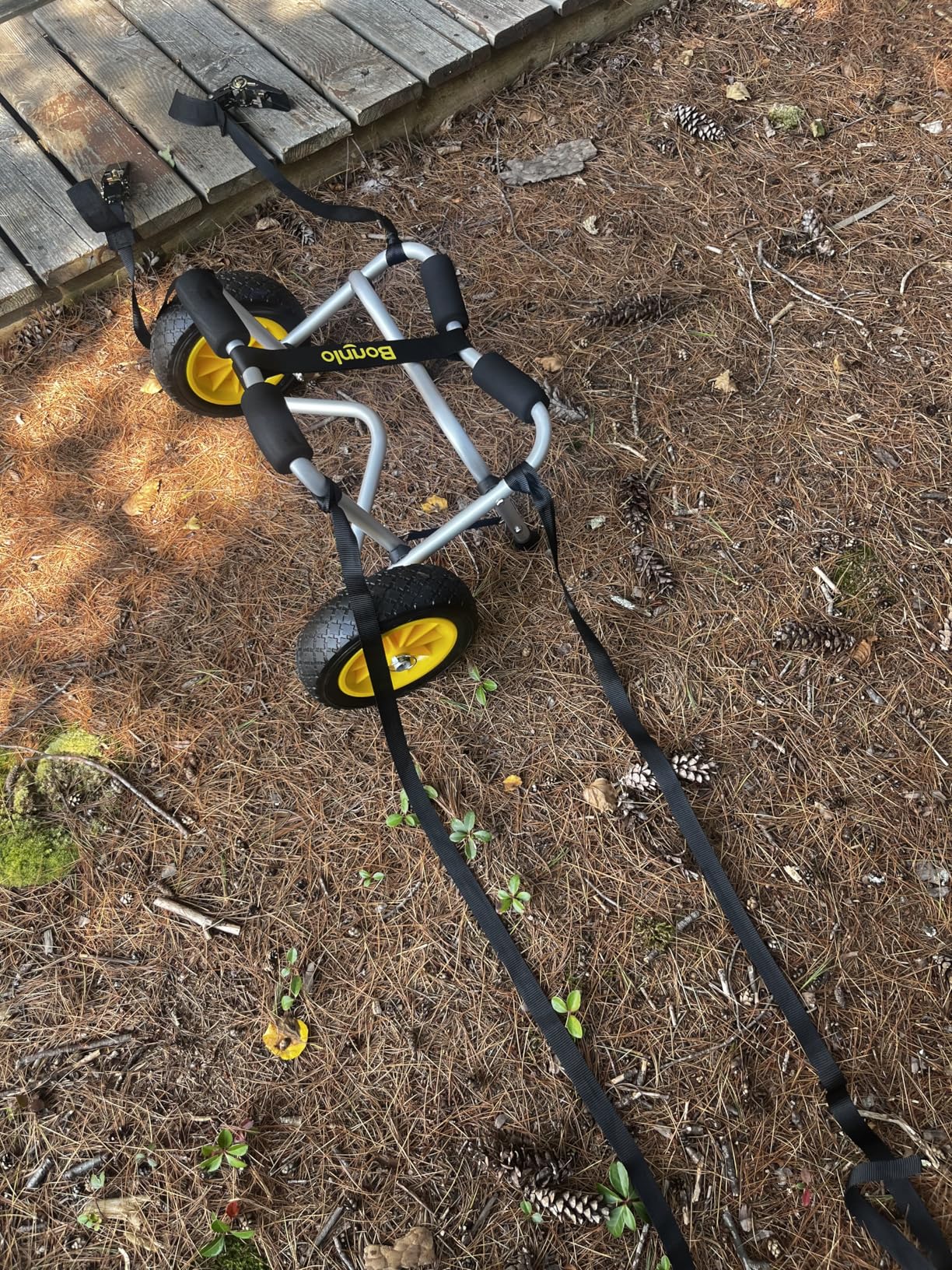 Bonnlo Kayak Cart Canoe Dolly Fishing Kayak Accessories Carrier Foldable Paddle Board Trolley Boat Trailer Transport with NO-Flat Airless Tires Wheels and 2 Ratchet Straps - Customer Photo 4