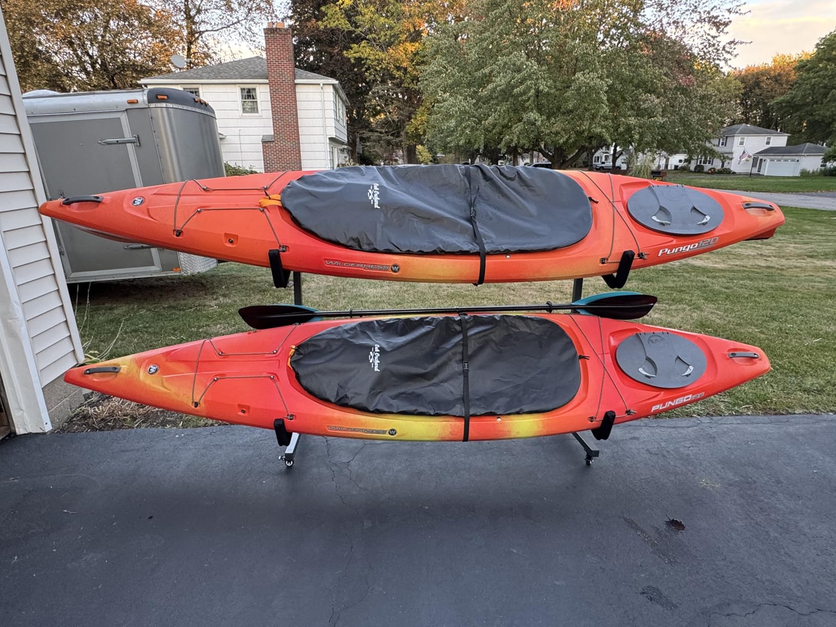 Bonnlo Kayak Stand Freestanding Storage Rack for Kayak Canoe Boat Paddle Board SUP Surfboard for Indoor Outdoor Garage, Shed, Dock with Lockable Wheels Wide Adjustable Customer Review Bonnlo Kayak Stand Freestanding Storage Rack for Kayak Canoe Boat Paddle Board SUP Surfboard for Indoor Outdoor Garage, Shed, Dock with Lockable Wheels Wide Adjustable - Customer Photo 1