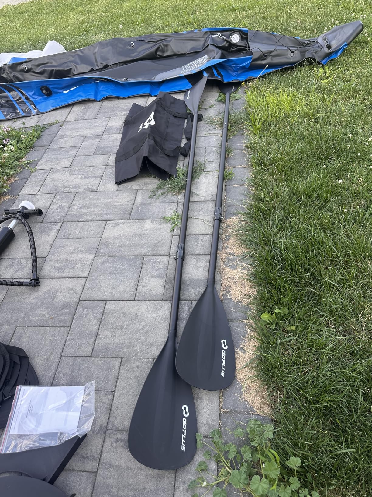 GYMAX Inflatable Kayak, 12.5Ft 507lbs Tandem Kayak with 2 Aluminum Paddles, 2 Padded Seats, Footrests, 2 Fins, Hand Pump, Carry Bag & Repair Kit, 2 Person Fishing Touring Kayak for Adults Youth - Customer Photo 1