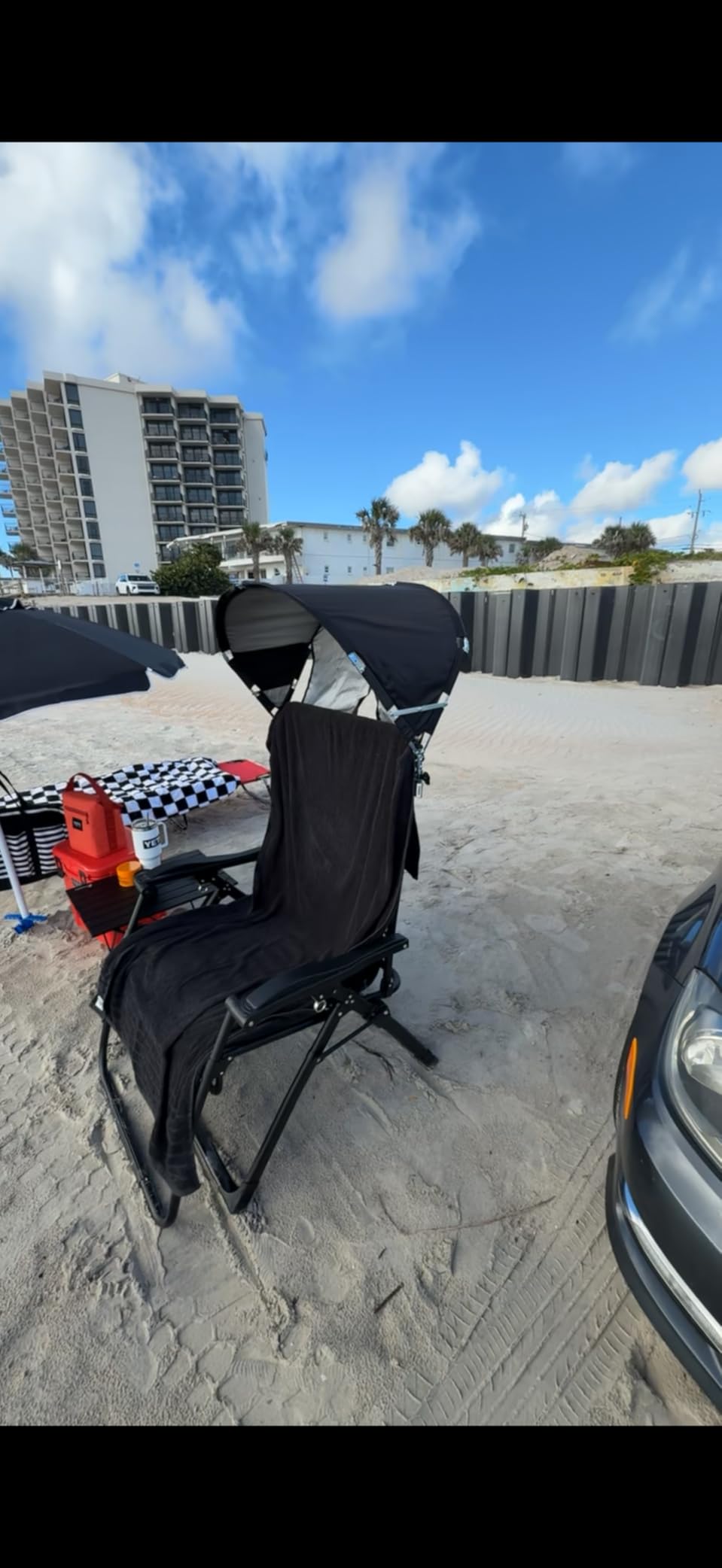 Universal Chair Umbrella Canopy, UPF 50+ Sun Shade with Adjustable Clamp, Fits Most Brands' Beach, Camping, Lawn, Tanning, Zero Gravity, Lounge & Fishing Chairs, Patent Design - Customer Photo 2