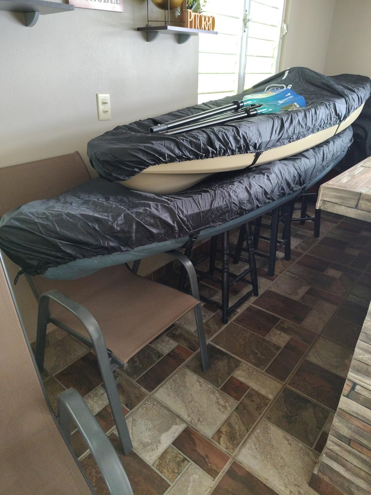 OCEANBROAD Kayak Cover, Water-Resistant UV-Resistant Kayak Canoe Fishing Boat Dust Covers for Outdoor Storage, Suitable for 9.3-10.5ft Length, Up to 34in Width Kayak, 420D Black - Customer Photo 2