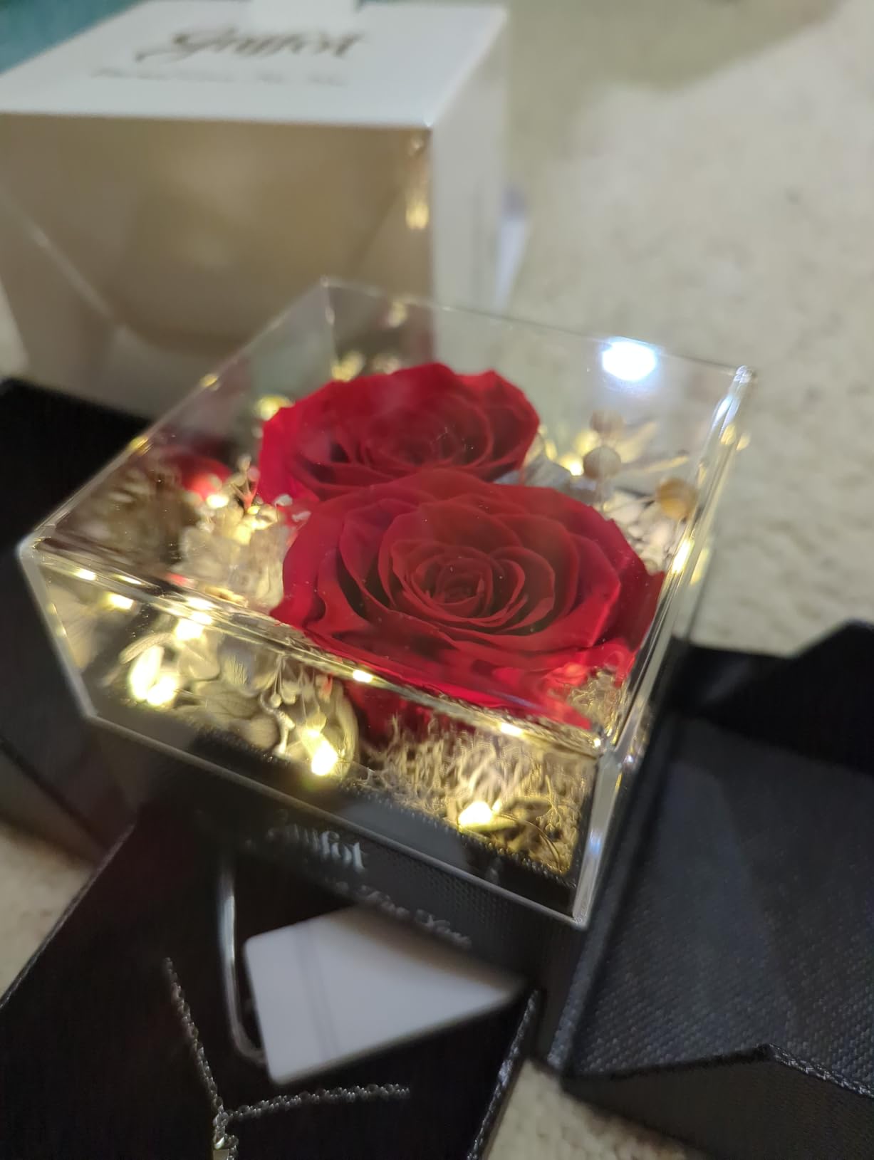 2 Preserved Rose Gift for Women - Eternal Rose with I Love You Necklace - Romantic Birthday Gifts for Girlfriend Mom Her Wife Grandma on Valentines Mothers Day Anniversary Christmas-Red - Customer Photo 1