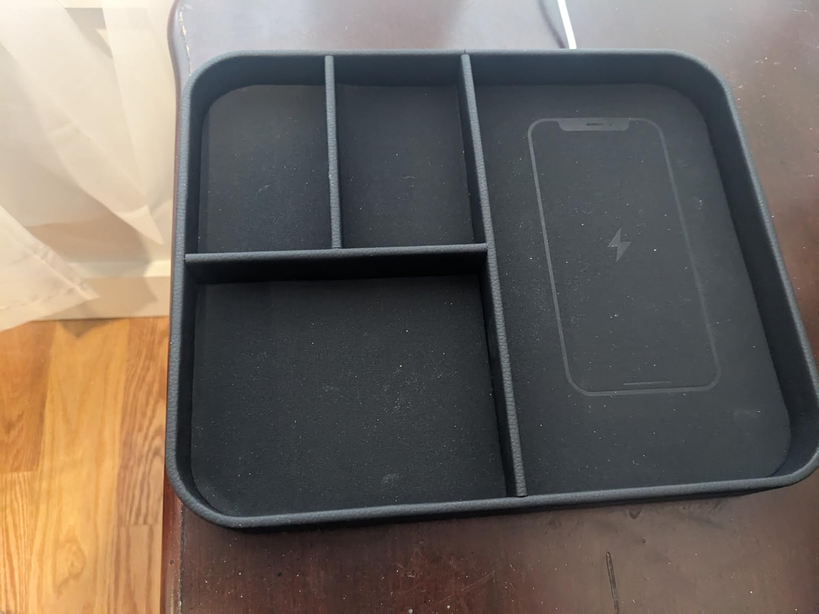 Birthday Gifts Bedside Organiser-Faux Leather Valet Tray With Wireless Charger For Phone And Earbuds,Nightstand Organizer,Mens Jewelry Box,Office Desk Organizers - Customer Photo 1